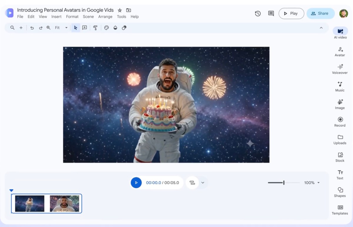 Google Vids позволяет пользователям создавать кастомные AI-аватары для видео